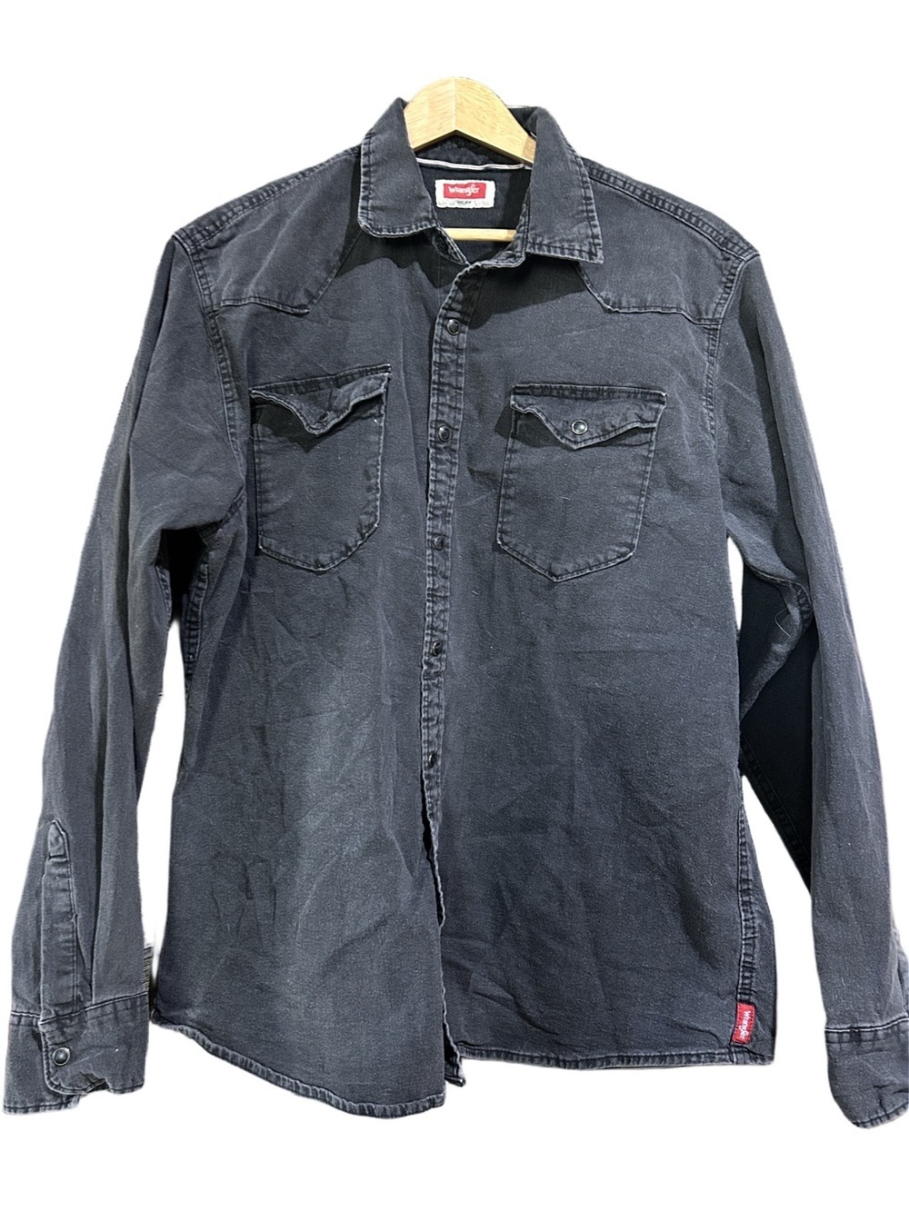 Wrangler Men's Washed Charcoal Button-Down Shirt Size L